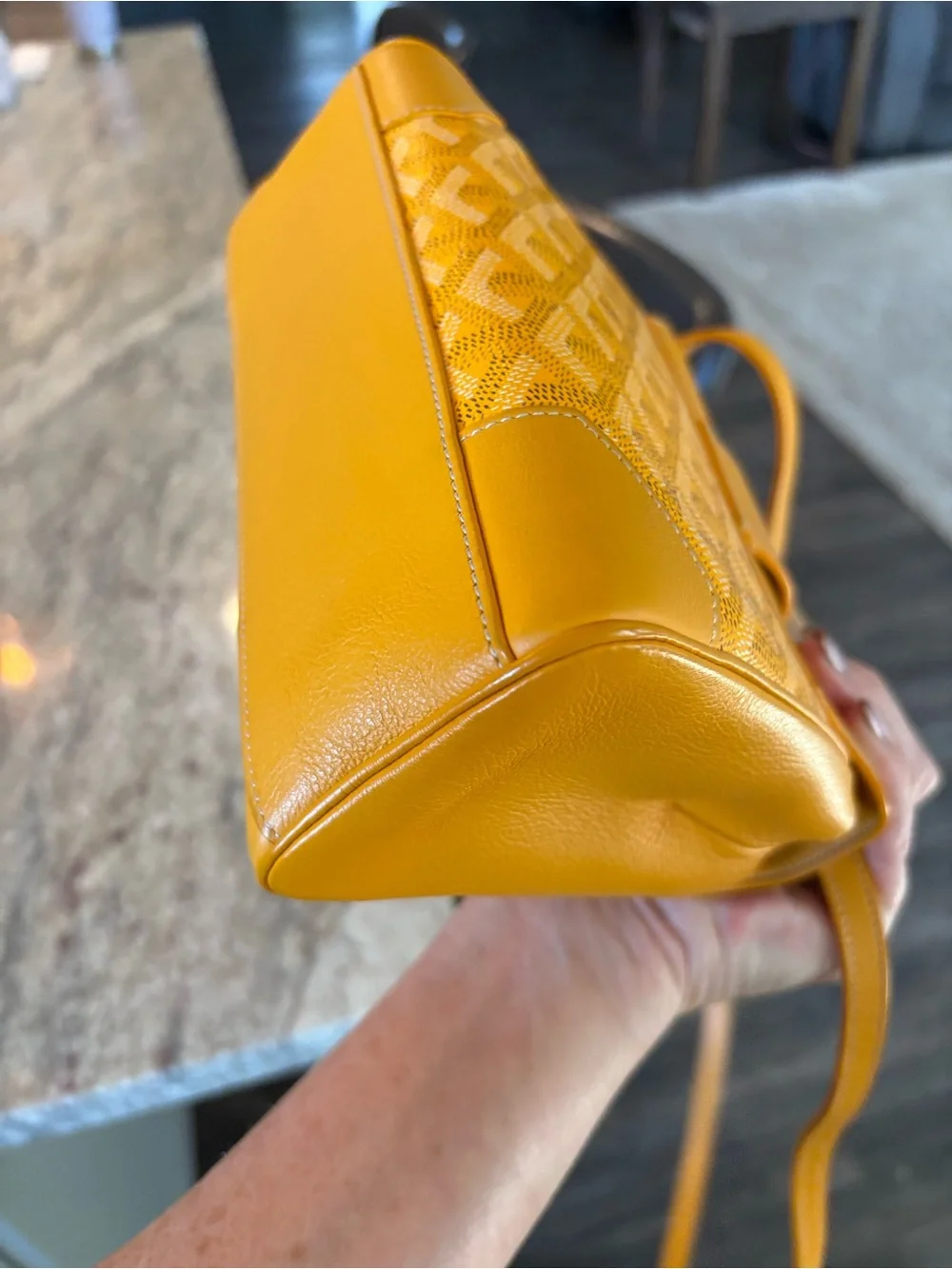 Goyard Mustard Yellow Saigon Mini Satchel with Wood Top Handle